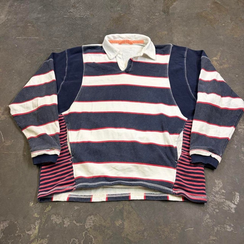 Free People Striped Rugby Polo Shirt Navy Red White Y2K Small